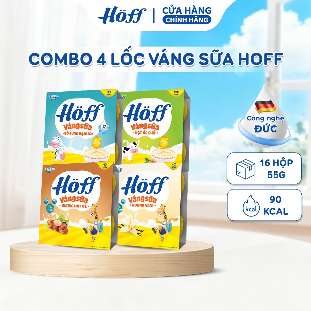 Combo 4 lốc váng sữa HOFF mix 4 vị cho bé ăn dặm 4 Lốc (55g x 16 hộp)