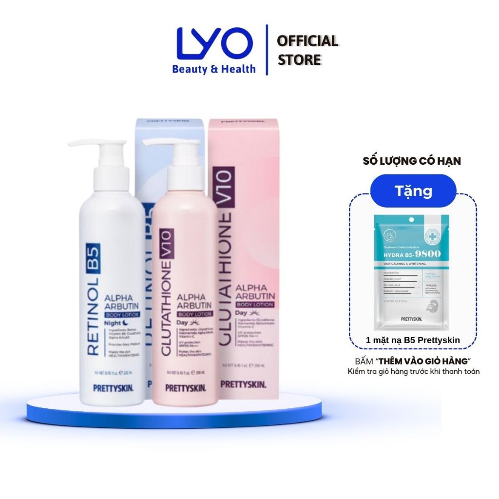 Kem dưỡng da body Prettyskin Glutathione V10 & Retinol B5 250ml