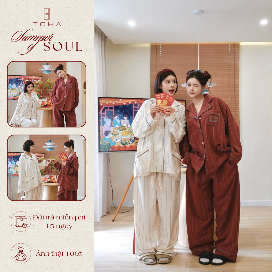 [BST GIÁNG SINH] TOHA Homewear Set Pijama Unisex Form Rộng Mặc Nhà Dễ Thương - Simply Happy
