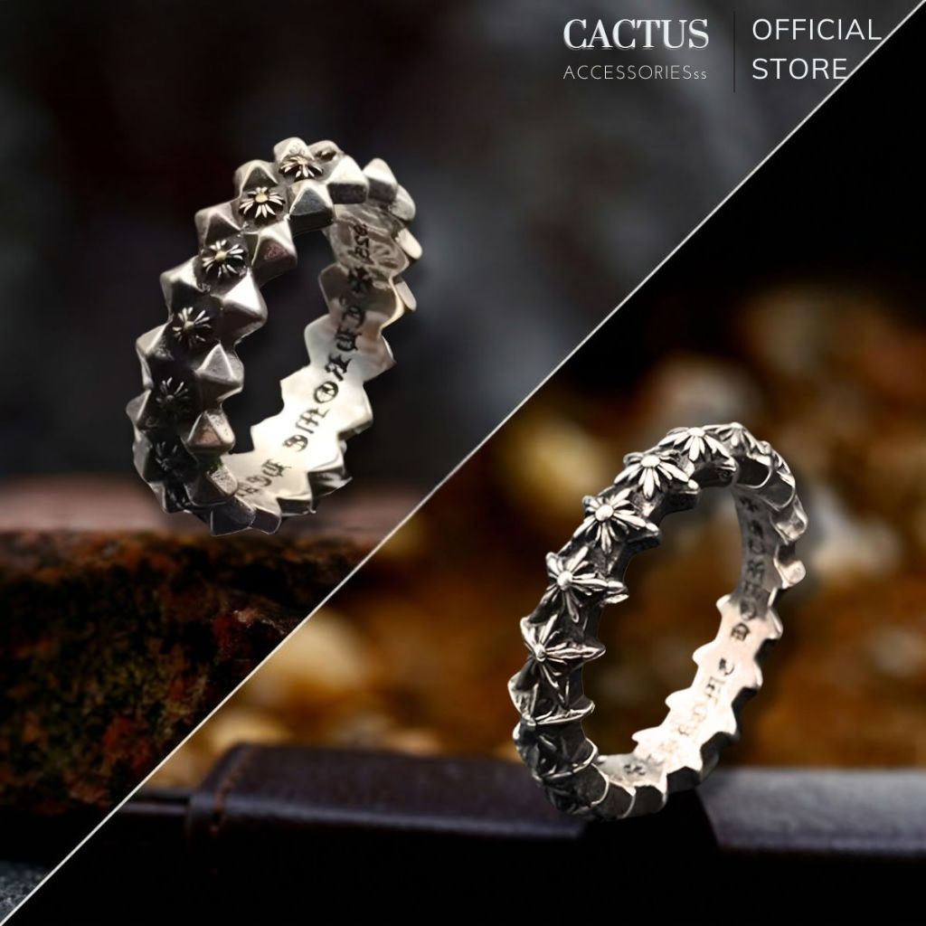 Nhẫn Nam Titan Không Gỉ Cactus Accessories Chrome Hearts Hoa Iris Chữ Cá Tính Unisex Phụ Kiện
