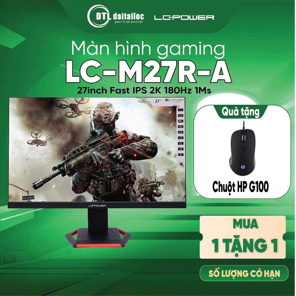 Màn hình Gaming LC-POWER LC-M27R-A 27inch IPS 2K 180HZ HDMI DP RGB I Chính hãng I Bảo hành 36 tháng