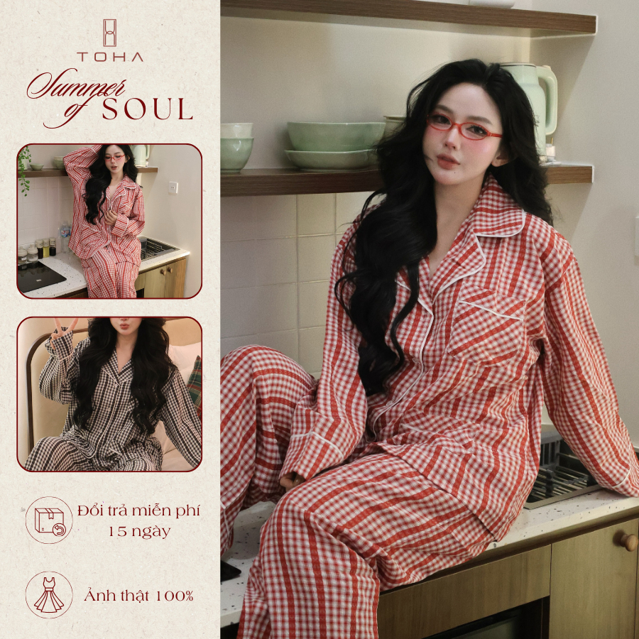 [BST GIÁNG SINH] TOHA Homewear Set Pijama Unisex Form Rộng Mặc Nhà Dễ Thương - Checkered Bliss