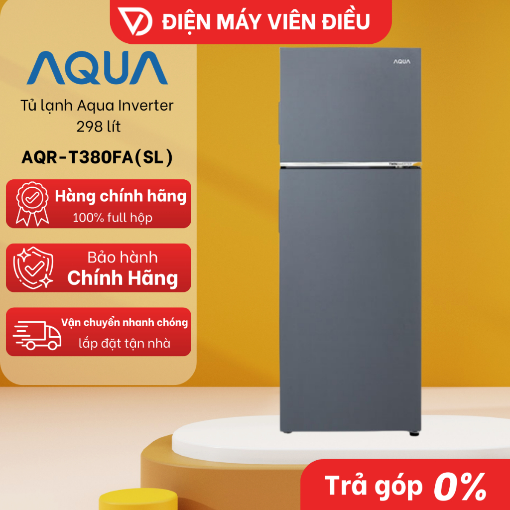 [FREESHIP NGHỆ AN] AQR-T380FA(SL) - Tủ lạnh Aqua Inverter 298 lít 2 cánh Ngăn đá trên