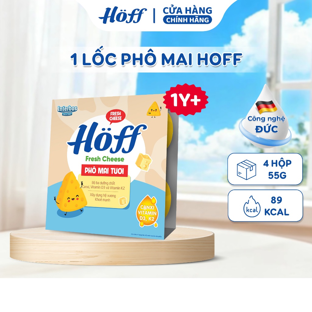 Phô mai tươi Hoff vị trái cây cho bé (1 lốc – 4 hộp/55g)