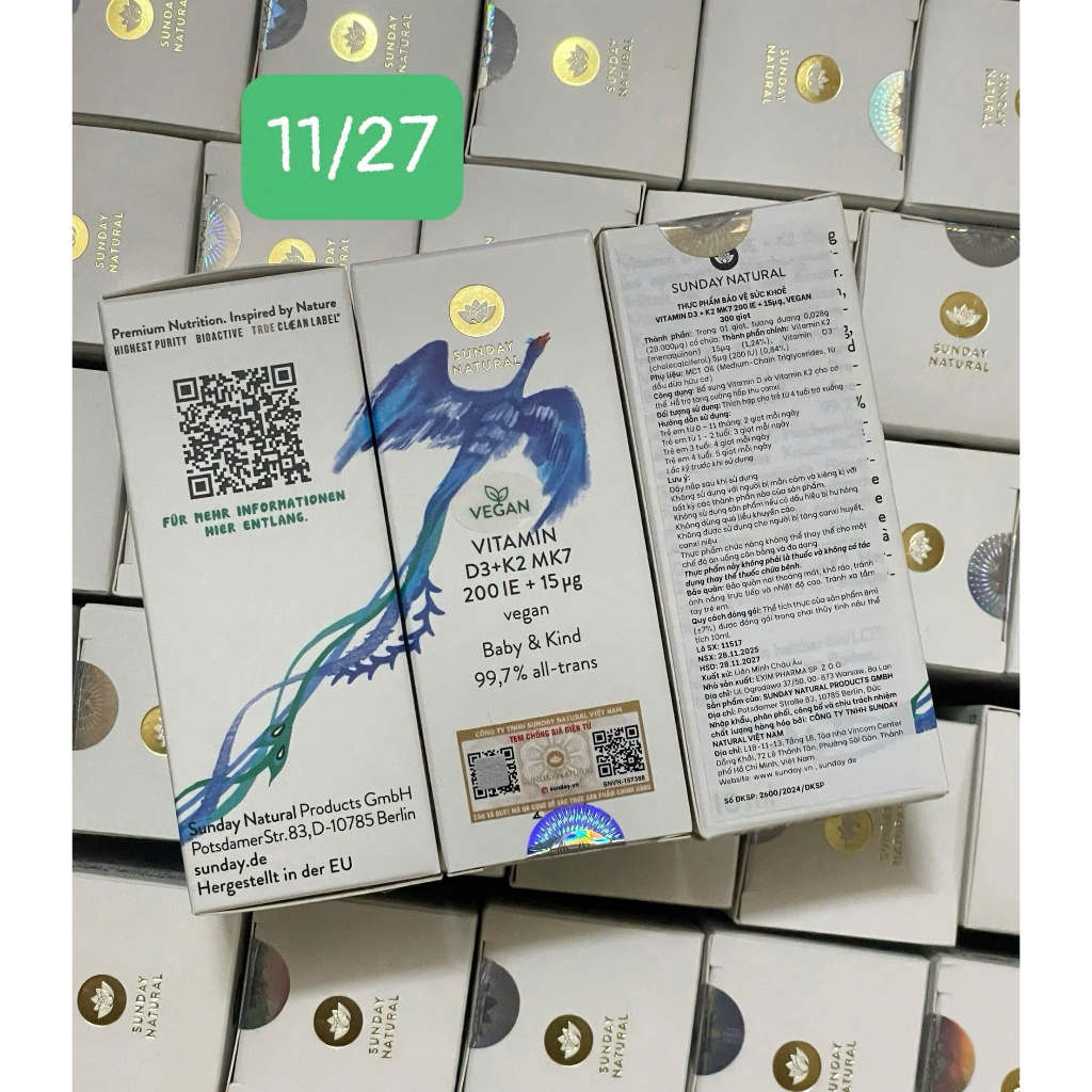 Vitamin D3 K2 Mk7 Sunday Natural Đức (hàng nhập khẩu)
