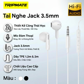Tai nghe 3.5mm TRIPMATE, chất lượng âm thanh HIFI, TPE siêu bền, công thái học thoải mái, dễ chịu