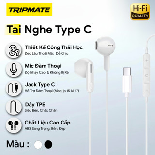 Tai nghe Type C TRIPMATE, chất lượng âm thanh HIFI, công thái học dễ chịu khi đeo, TPE siêu bền