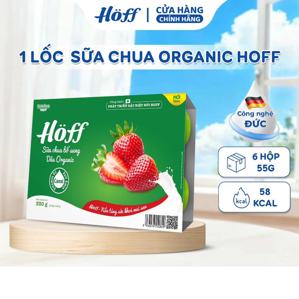 Sữa chua trái cây HOFF chuối Organic, dâu Organic cao cấp bổ sung 18 loại Acid Amin 1 Lốc (55g x 6 hộp)