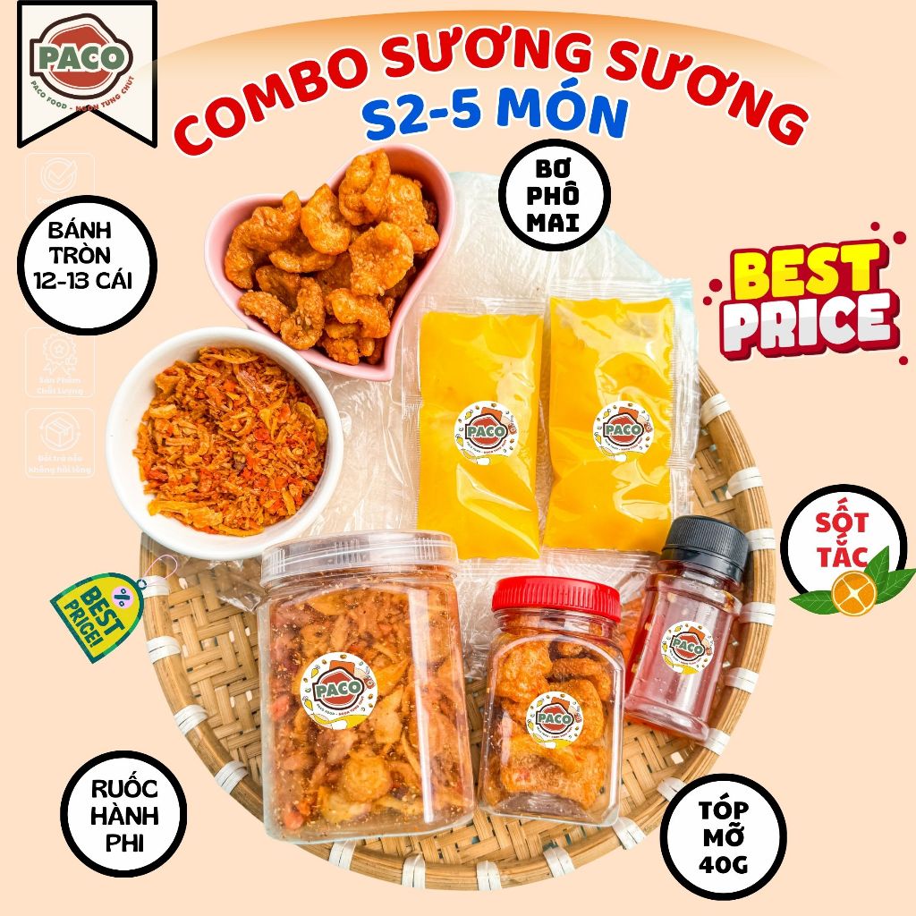 [S2 SƯƠN SƯƠN] Set Bánh Tráng Phơi Sương Dùng Thử đầy đủ topping nhà Paco Food Gồm 1 sấp bánh tráng 