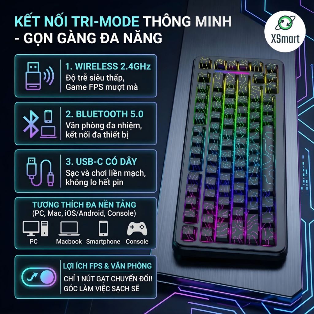 Bàn Phím Gaming Không Dây Rapid Trigger Attack Shark X82 PRO HE LED RGB 3 Mode Pin Sạc Keycap PBT | BigBuy360 - bigbuy360.vn