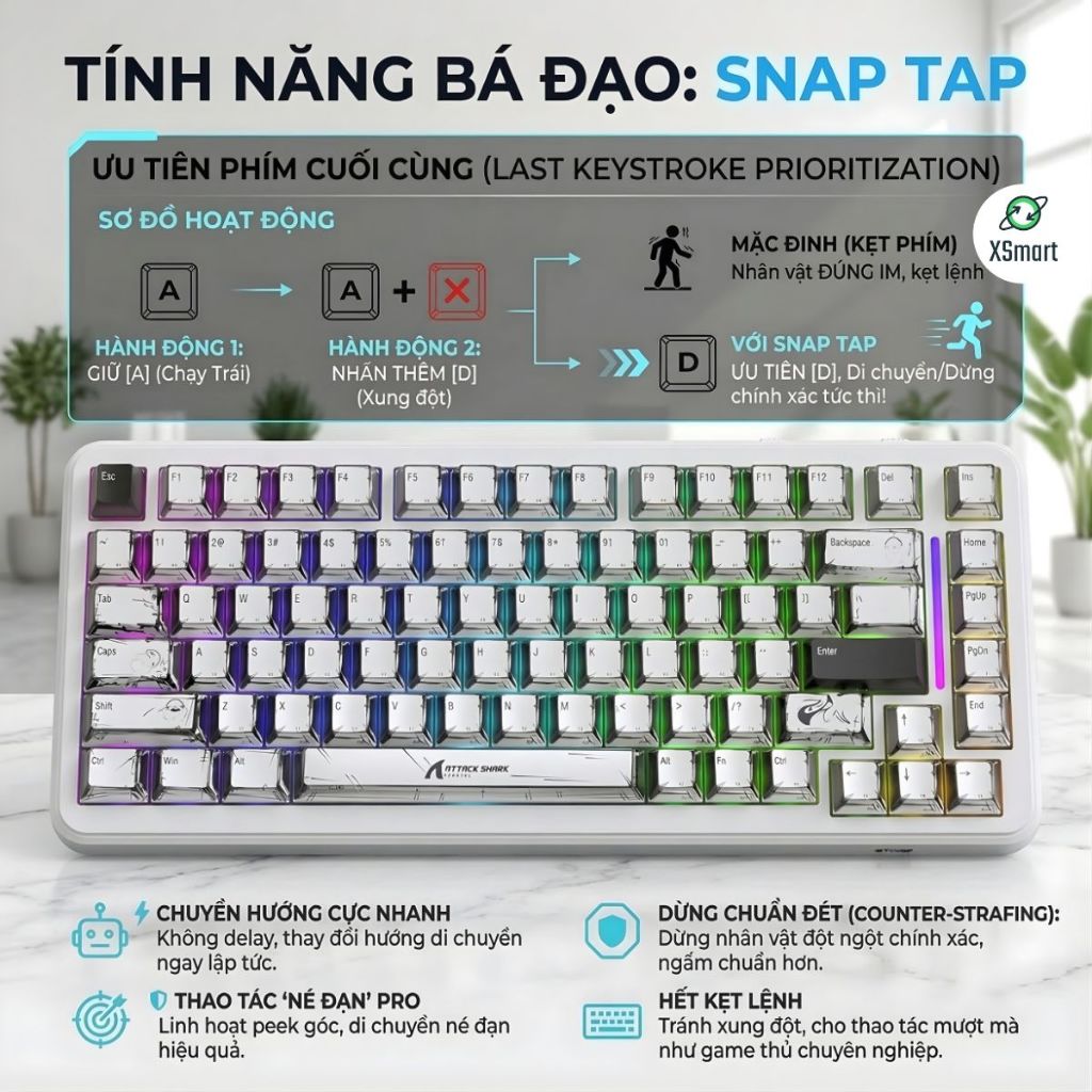 Bàn Phím Gaming Không Dây Rapid Trigger Attack Shark X82 PRO HE LED RGB 3 Mode Pin Sạc Keycap PBT | BigBuy360 - bigbuy360.vn