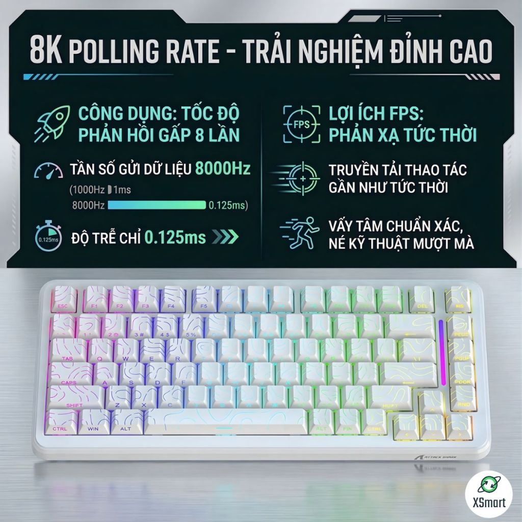 Bàn Phím Gaming Không Dây Rapid Trigger Attack Shark X82 PRO HE LED RGB 3 Mode Pin Sạc Keycap PBT | BigBuy360 - bigbuy360.vn