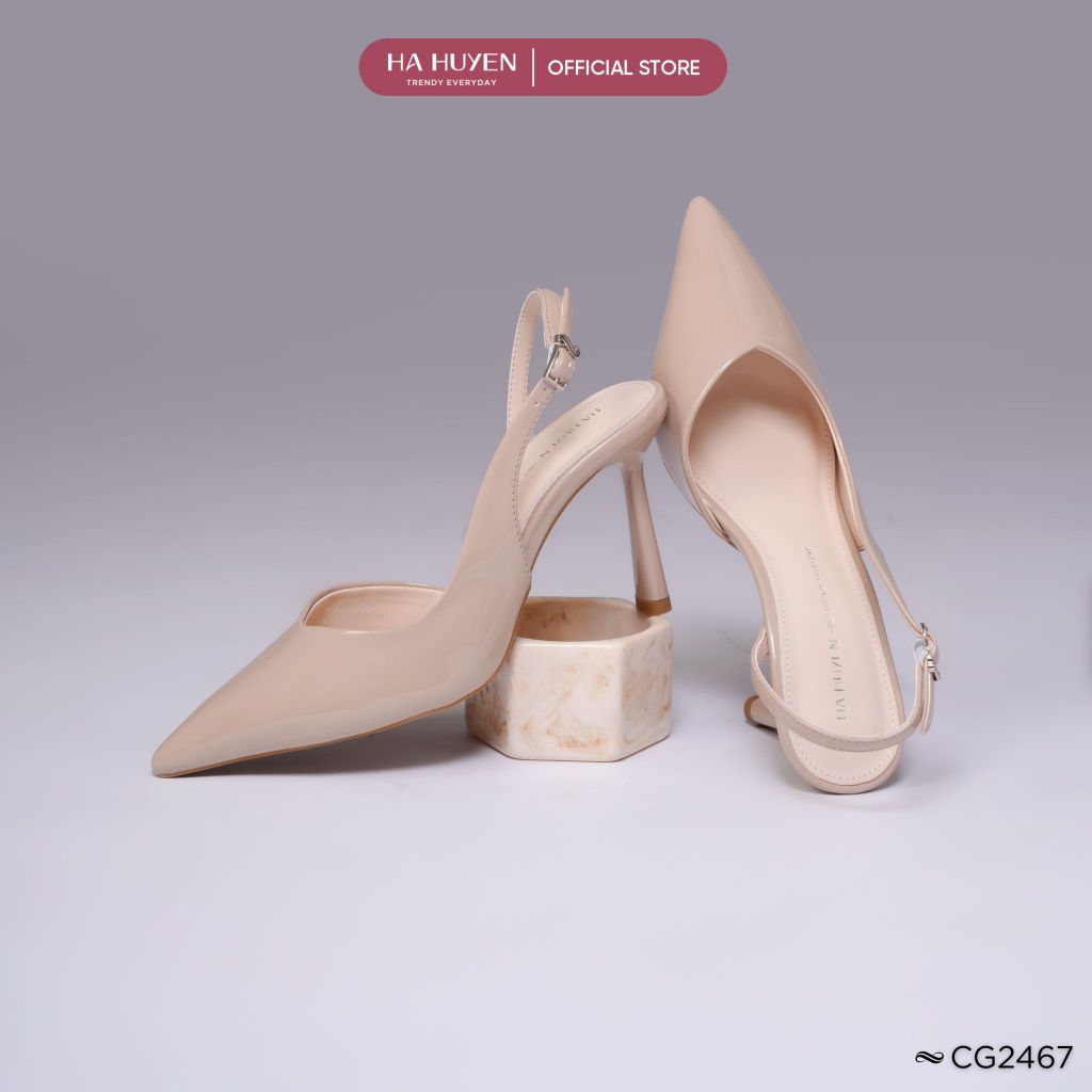 [PREMIUM] Giày cao gót nữ HÀ HUYỀN mũi nhọn khoét eo quai hậu gót nhọn 8cm - CG2467