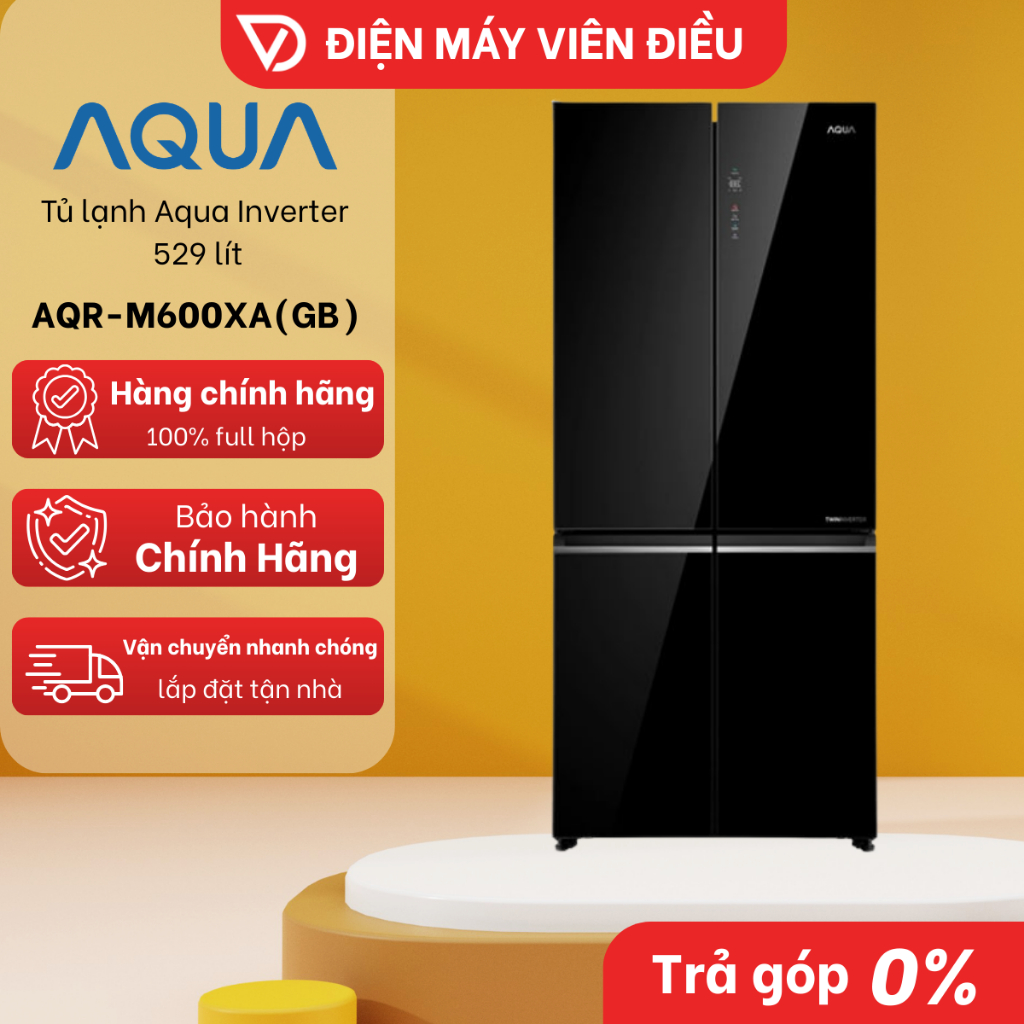 [FREESHIP NGHỆ AN] AQR-M600XA(GB) - Tủ lạnh Aqua Inverter 529 lít Multi Door 4 cánh