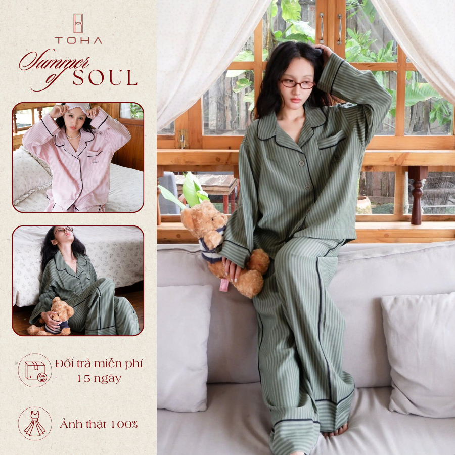 Toha Homewear Bộ Đồ Ngủ Set Pyjama Dài Chất Mềm Mát Thoải Mái Blossom Stripes Pajama Set