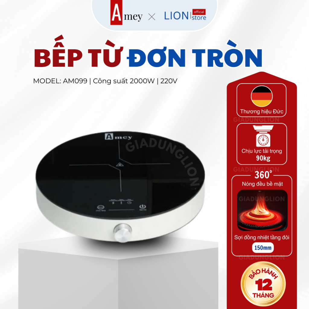 [𝐠𝐢𝐚𝐝𝐮𝐧𝐠𝐋𝐈𝐎𝐍] Bếp Từ Đơn Tròn AMEY AM099 Công Suất 2000W, 9 Mức Nhiệt, Mặt Kính Cường Lực X742