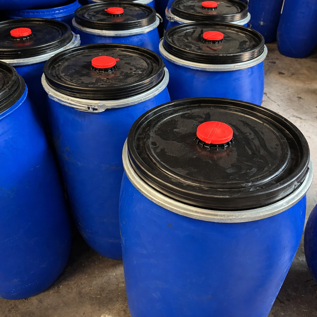 Thùng Phi Nhựa 160L Nắp Mở Đai Kiềng | Lu Nhựa 160 Lít HDPE Dày Đã Qua Sử Dụng