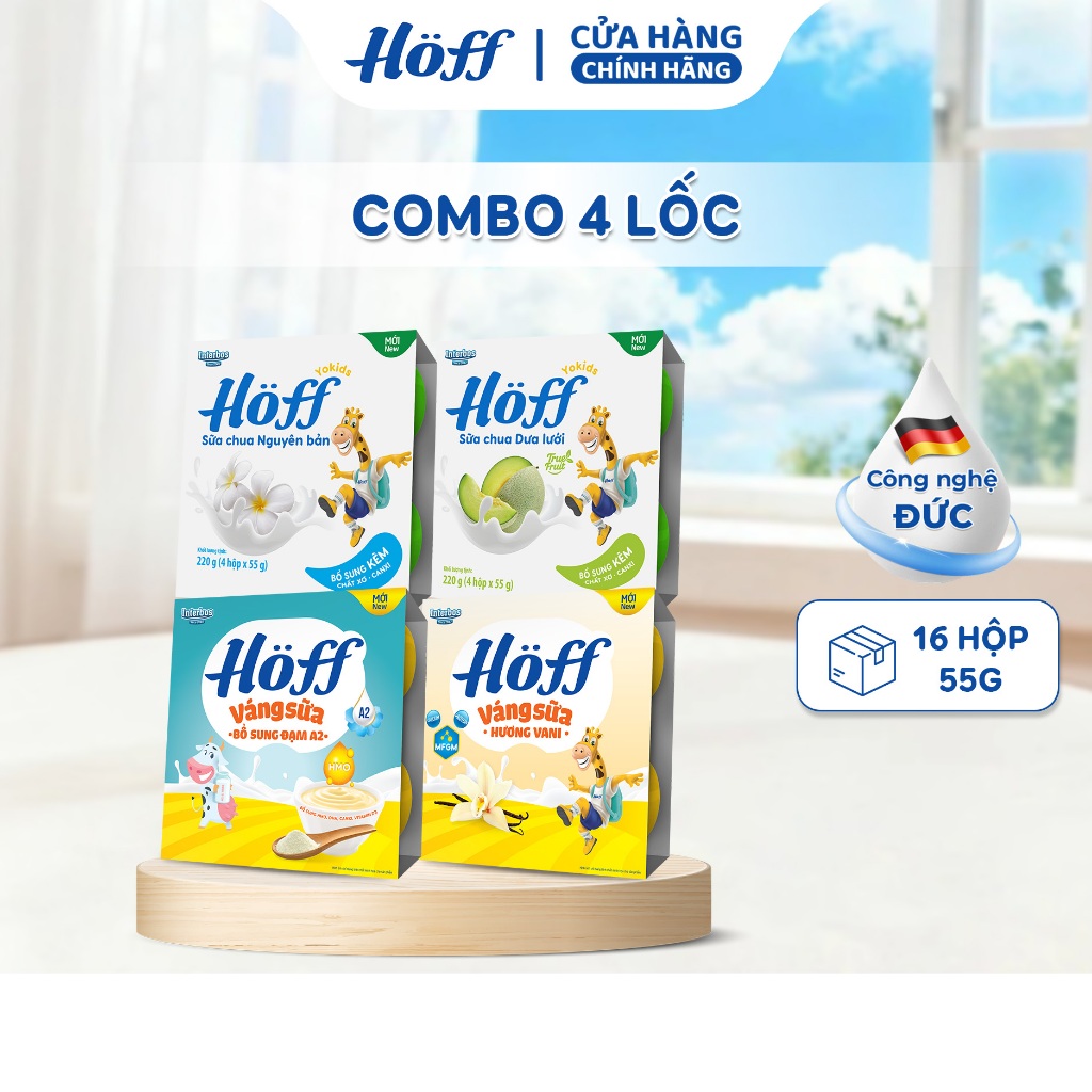 Combo 4 lốc sữa chua và váng sữa Hoff Mix đủ vị  (16 hộp x 55g)