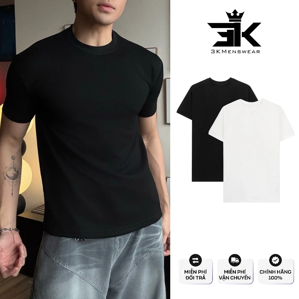 Áo Phông Trơn Nam Nữ 3KMENSWEAR, Áo Thun Tay Lỡ Cotton 100% Form Rộng Thoáng Mát Thấm Hút Mồ Hôi