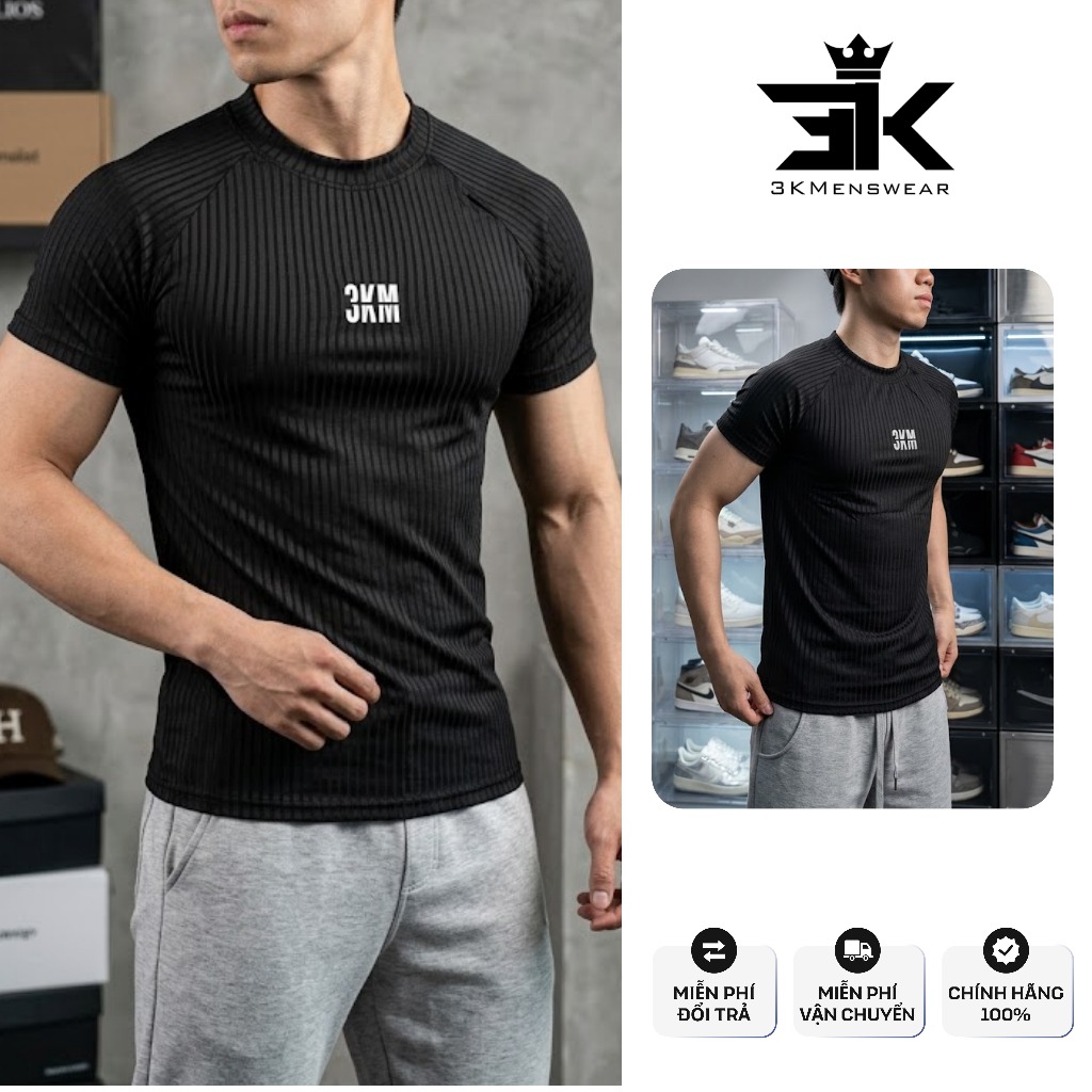 Áo Thun Tăm Đũa Nam 3KMENSWEAR Co Giãn 4 Chiều, Mềm Mịn, Thoáng Mát, Mặc Hè