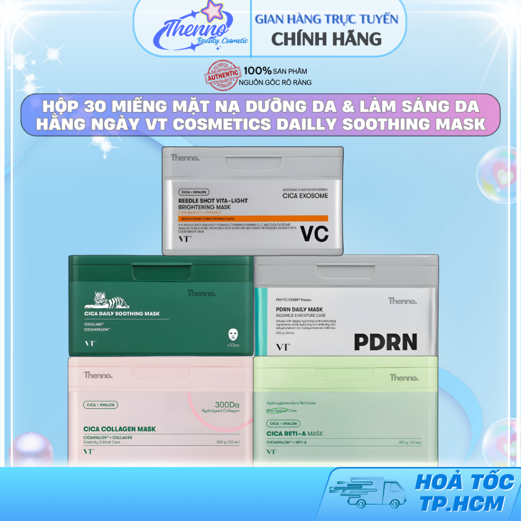 Hộp 30 Miếng Mặt Nạ Dưỡng Da & Làm Sáng Da Hằng Ngày VT Cosmetics PDRN/Collagen/Cica Dailly Soothing