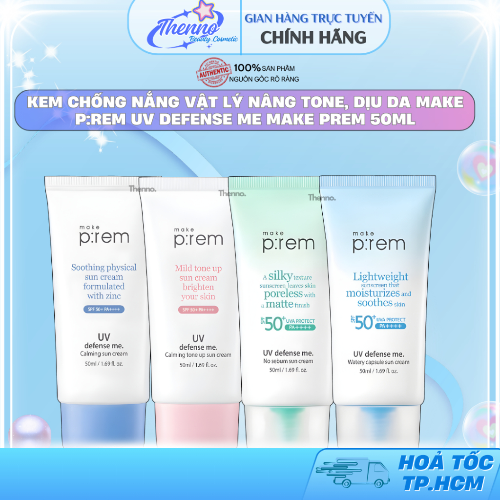 Kem Chống Nắng Vật Lý Nâng Tone, Dịu Da Make P:rem UV defense me Make Prem 50ml Hàn Quốc