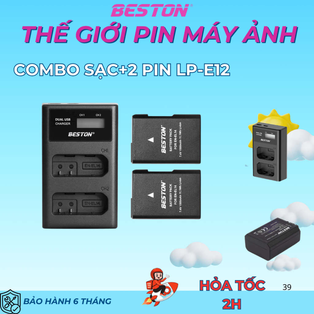 1 Sạc+ 2 Pin Canon LP-E12 Beston Cho Máy Ảnh Canon M50 EOS M10 EOS  M100 EOS M200 EOS 100D 200D