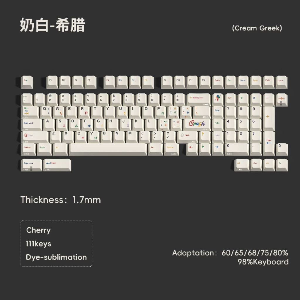Keycap Crush dành cho bàn phím Rainy 75/60/87: Keycap dày dặn, chất liệu Enron PBT, in Dyesub
