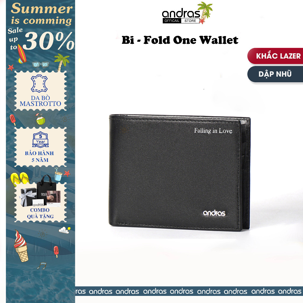 [Khắc Tên/Dập Nhũ] Ví nam da bò thật Mastrotto Bi-fold Two mini nhỏ gọn bóp nam cao cấp Andras - V08