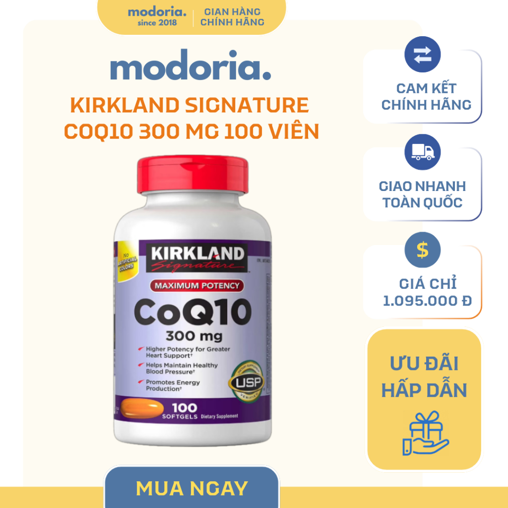[modoria.] Viên uống Bổ tim mạch Kirkland Signature CoQ10 300mg 100 viên Mỹ