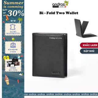 [Khắc Tên/Dập Nhũ] Ví nam ba lá gập đôi Tri-fold Two, Bóp nam da thật cao cấp mini Andras - V09