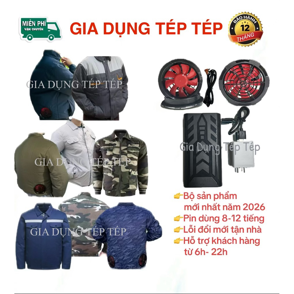 Áo Điều Hoà Quạt Gió 25V (Combo 2áo +1 bộ phụ kiện pin quạt)