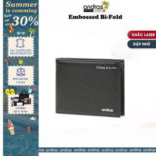 [Khắc Tên/Dập Nhũ] Ví nam da Saffiano Embossed Bi Fold nhỏ gọn bóp nam cao cấp da thật Andras - V11