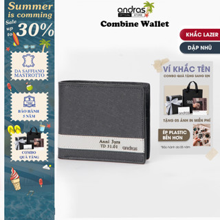 [Khắc Tên/Dập Nhũ] Ví nam gập đôi Combine Wallet da Saffiano bóp nam da thật cao cấp dáng ngang -V13