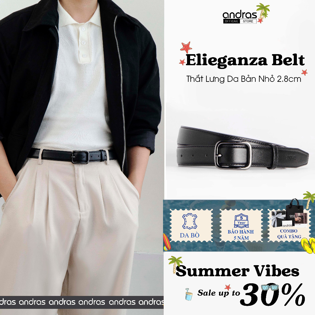 Thắt lưng nam bản nhỏ 2.8cm Eleganza Belt da bò Mastrotto dây lưng khóa kim Andras cao cấp - TL16