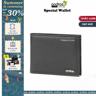 [Có Dập Nhũ] Ví nam da thật gập đôi Bi-fold Special Wallet bóp nam mini cao cấp Andras Brand - V16