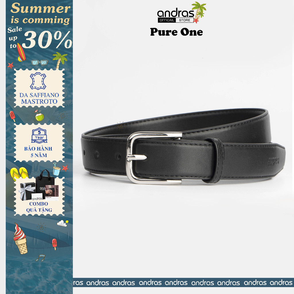 Thắt lưng nam bản nhỏ 2.8cm Pure One Belt da Microfiber dây lưng khóa kim Andras cao cấp - TL06