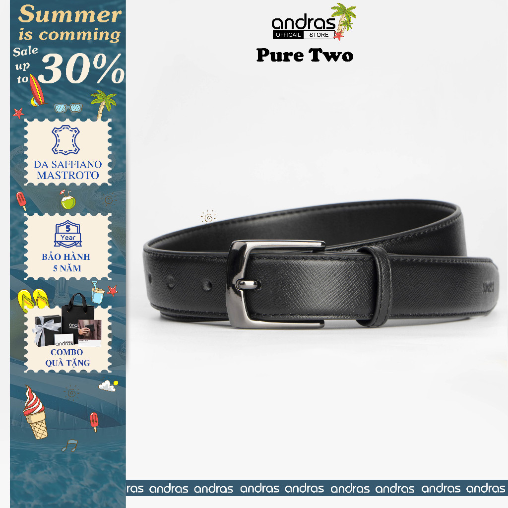 Thắt lưng nam bản nhỏ 2.8cm Pure Two Belt da bò Mastrotto dây lưng khóa kim Andras cao cấp - TL08