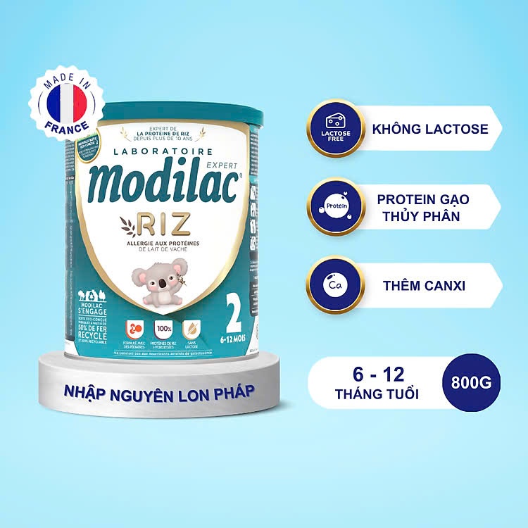 Chiết sữa đạm gạo Modilac Riz số 2 (6-12m) cho bé dị ứng đạm sữa bò (video khui ngày 14/3)