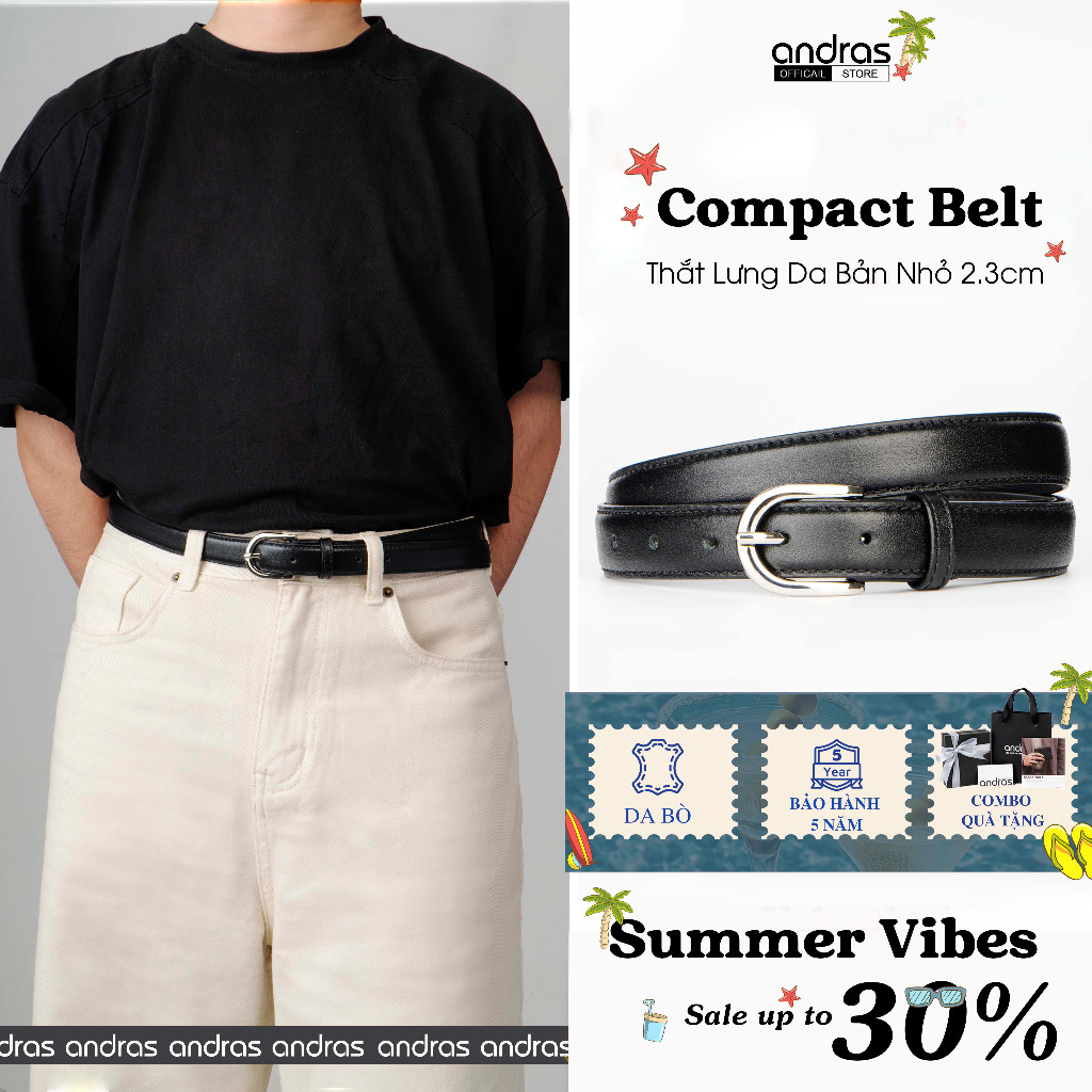 Thắt lưng nam bản nhỏ 2cm Compact Belt da bò Mastrotto dây lưng khóa kim da thật Andras - TL10