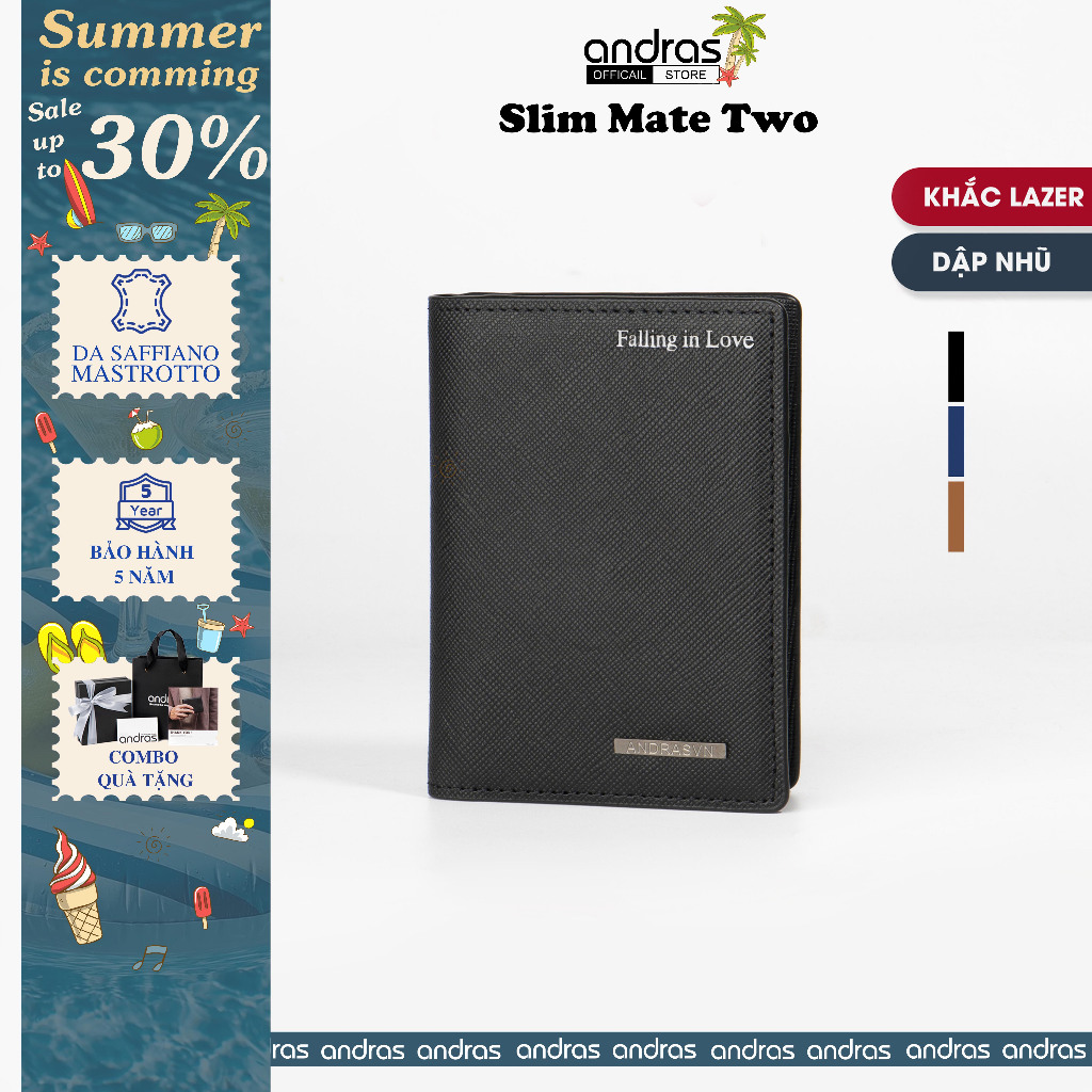 [Khắc Tên/Dập Nhũ] Ví da nam Card Holder mini Slim Mate Two da Saffiano cao cấp đựng thẻ  - V20