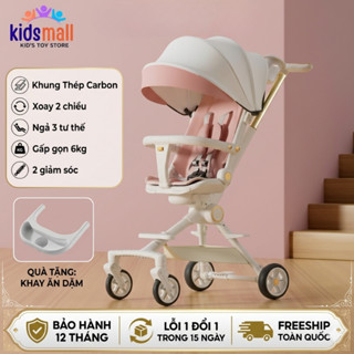 Xe Đẩy Gấp Gọn Cho Bé K1, Đẩy 2 chiều, Xoay 360 độ, 3 Chế độ ngả ghế,Gấp gọn để vừa xe máy.(Tặng Bàn Ăn Dặm)