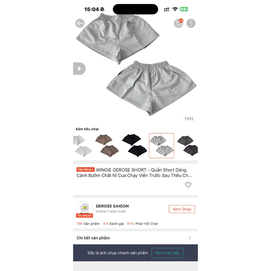 pass quần short nỉ của DEROSE