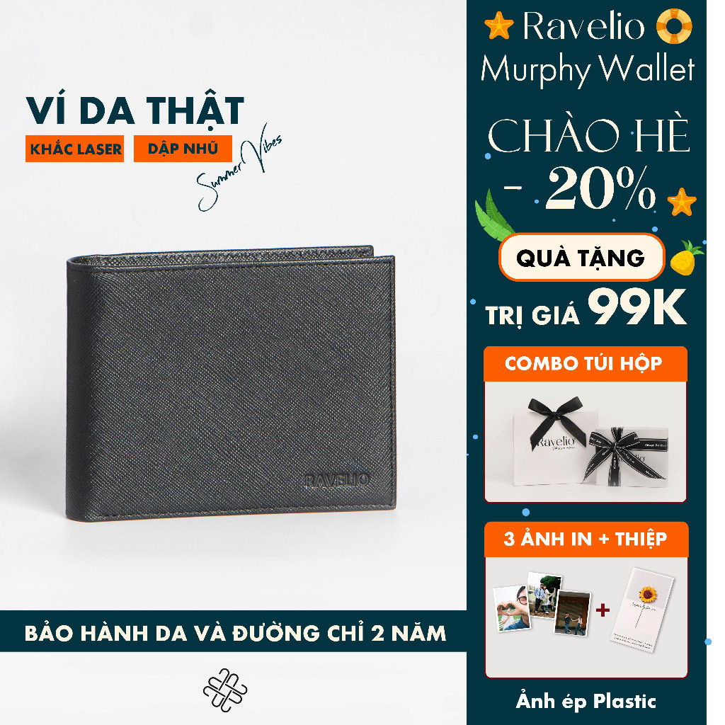 [Khắc tên / Dập nhũ] Ví nam Murphy da bò thật Ravelio cao cấp da Saffiano fullbox làm quà tặng V103