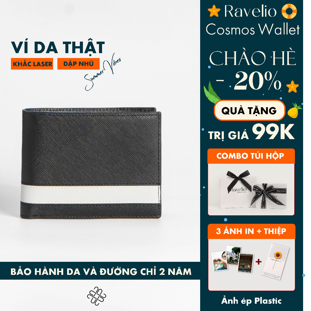 [Khắc tên / Dập nhũ] Ví nam Cosmos phối màu da bò thật chất da Saffiano cao cấp làm quà tặng - RCD01