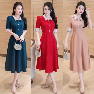 🍒Đầm công sở váy xoè cổ sen cách điệu MLXL2XL