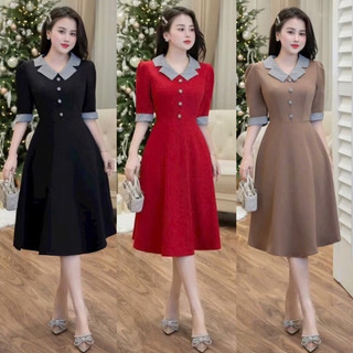 🍒Đầm công sở váy xoè cổ sen cách điệu MLXL2XL