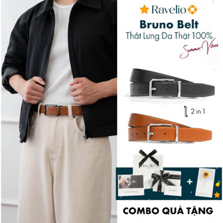 Thắt lưng nam da bò thật khóa kim Bruno Belt bảo hành 2 năm cao cấp dây lưng khóa kim Ravelio - T103