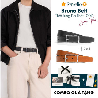 Thắt lưng nam khóa kim Bruno Belt da bò thật bảo hành 2 năm cao cấp dây lưng khóa kim Ravelio - T103