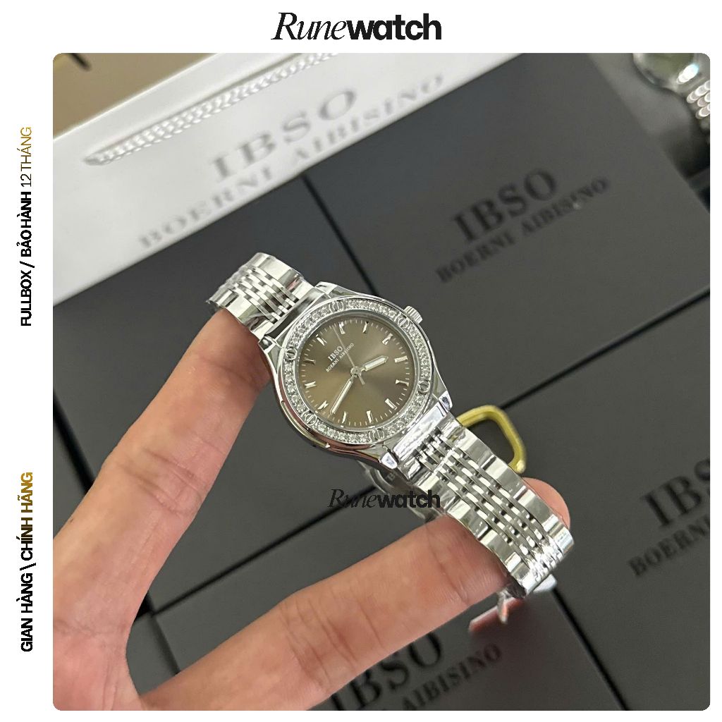 [ Rune Watch ] Đồng Hồ IBSO Chính Hãng Viền Đá Size 32mm Dây Thép Đúc , Đồng Hồ Fullbox IBSO I12 Chố